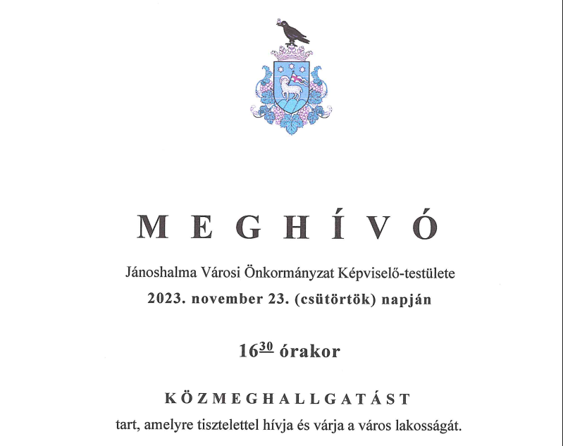Meghívó közmeghallgatásra 2023. november 23. Csütörtök